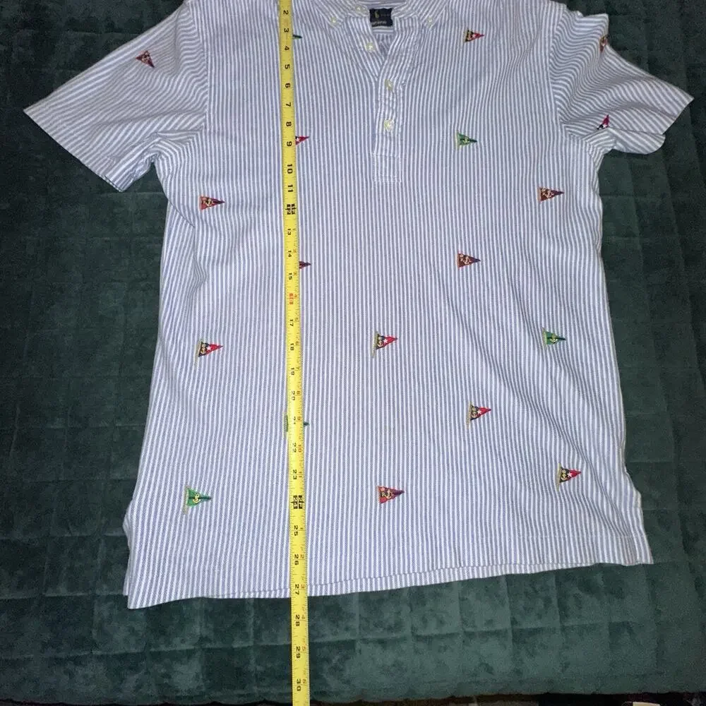 Ralph Lauren Adult Half Button Down Shirt Small (S) Blue White Pennant Preppy